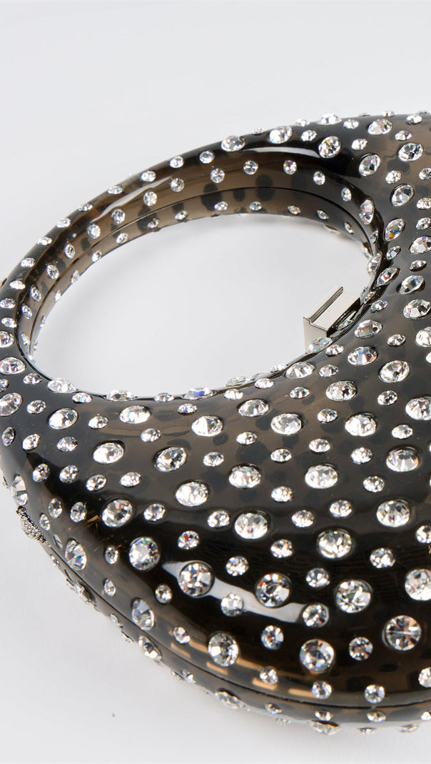 AIIZIE ANNABEL CLEAR CRYSTAL EMBELLISHED ACRYLIC CLUTCH - BLACK - product image