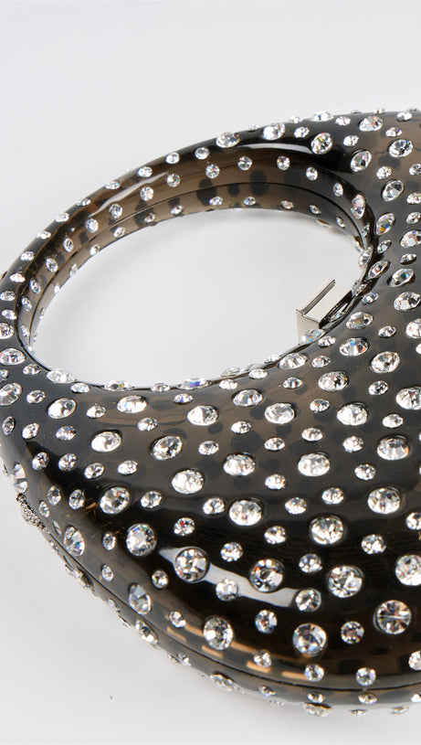 ANNABEL CLEAR CRYSTAL EMBELLISHED ACRYLIC CLUTCH - BLACK