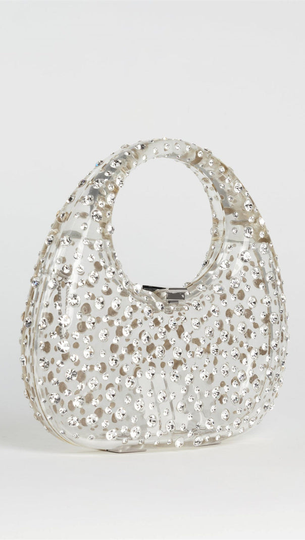 AIIZIE ANNABEL CLEAR CRYSTAL EMBELLISHED ACRYLIC CLUTCH - WHITE - product image