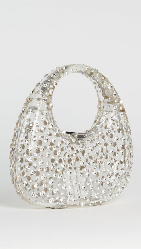 ANNABEL CLEAR CRYSTAL EMBELLISHED ACRYLIC CLUTCH - WHITE