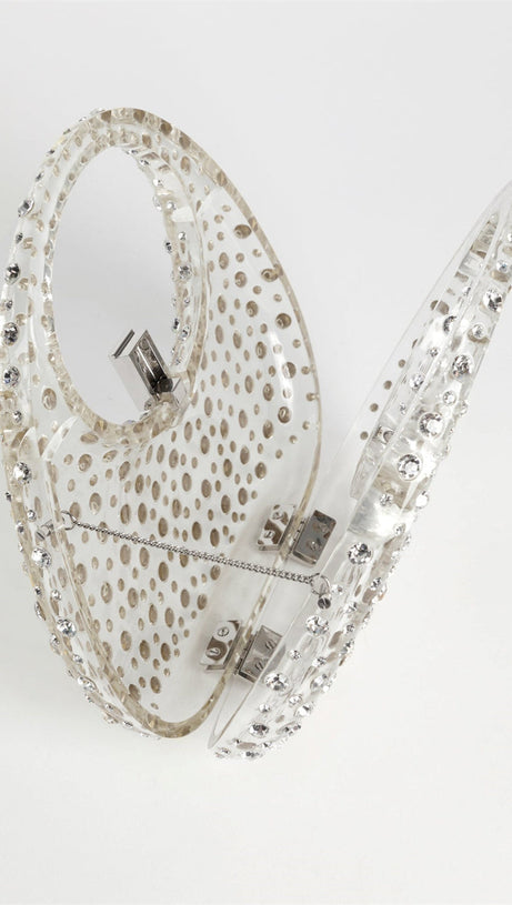 ANNABEL CLEAR CRYSTAL EMBELLISHED ACRYLIC CLUTCH - WHITE