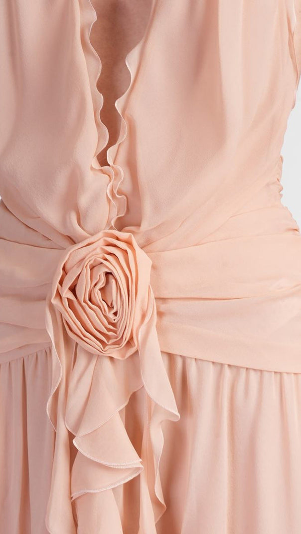 AIIZIE AONAVER FLORAL RUFFLE HALTER MAXI DRESS IN PINK - product image