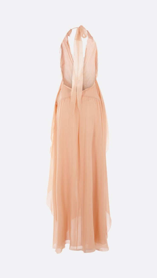 AIIZIE AONAVER FLORAL RUFFLE HALTER MAXI DRESS IN PINK - product image