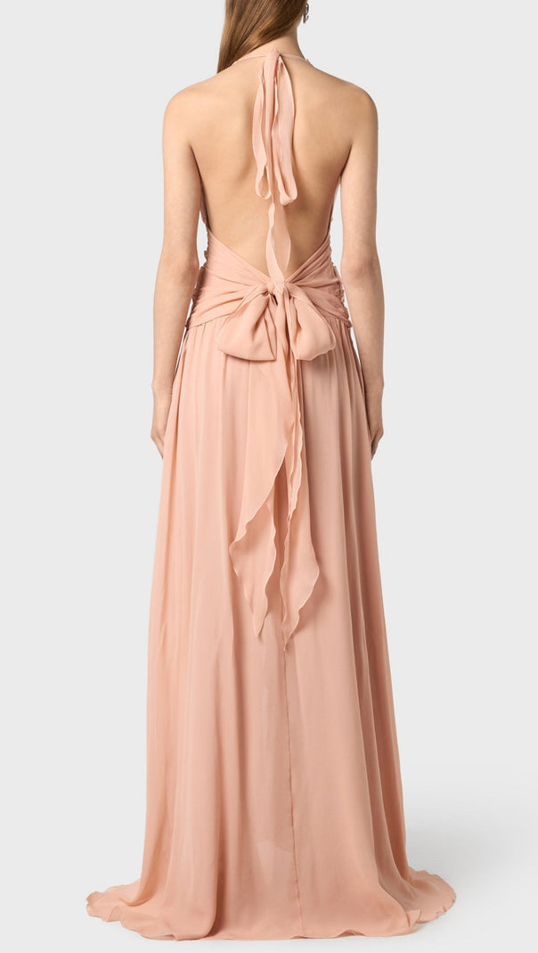AIIZIE AONAVER FLORAL RUFFLE HALTER MAXI DRESS IN PINK - product image