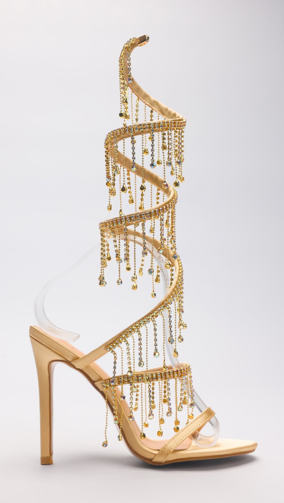 AIIZIE ARABELLA RHINESTONE TASSEL STILETTO HEELS - GOLD - product image