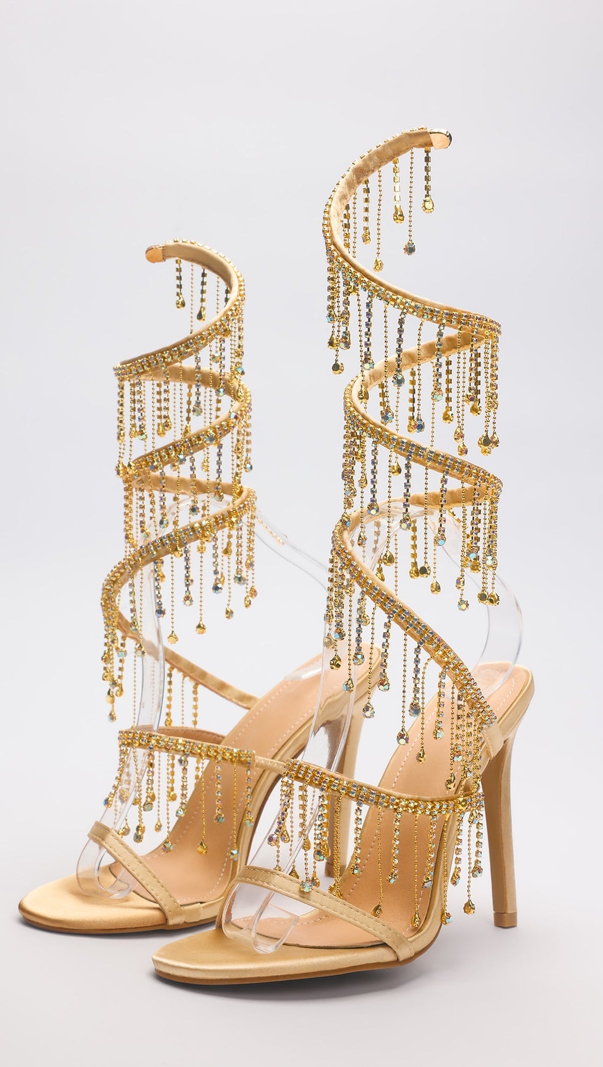AIIZIE ARABELLA RHINESTONE TASSEL STILETTO HEELS - GOLD - product image