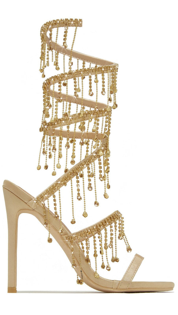 AIIZIE ARABELLA RHINESTONE TASSEL STILETTO HEELS - BLACK - product image