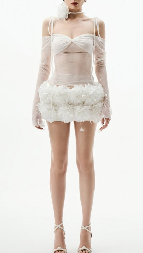 AIIZIE HELEN LACE FLORAL APPLIQUÉ TWO PIECE SET IN WHITE - product image