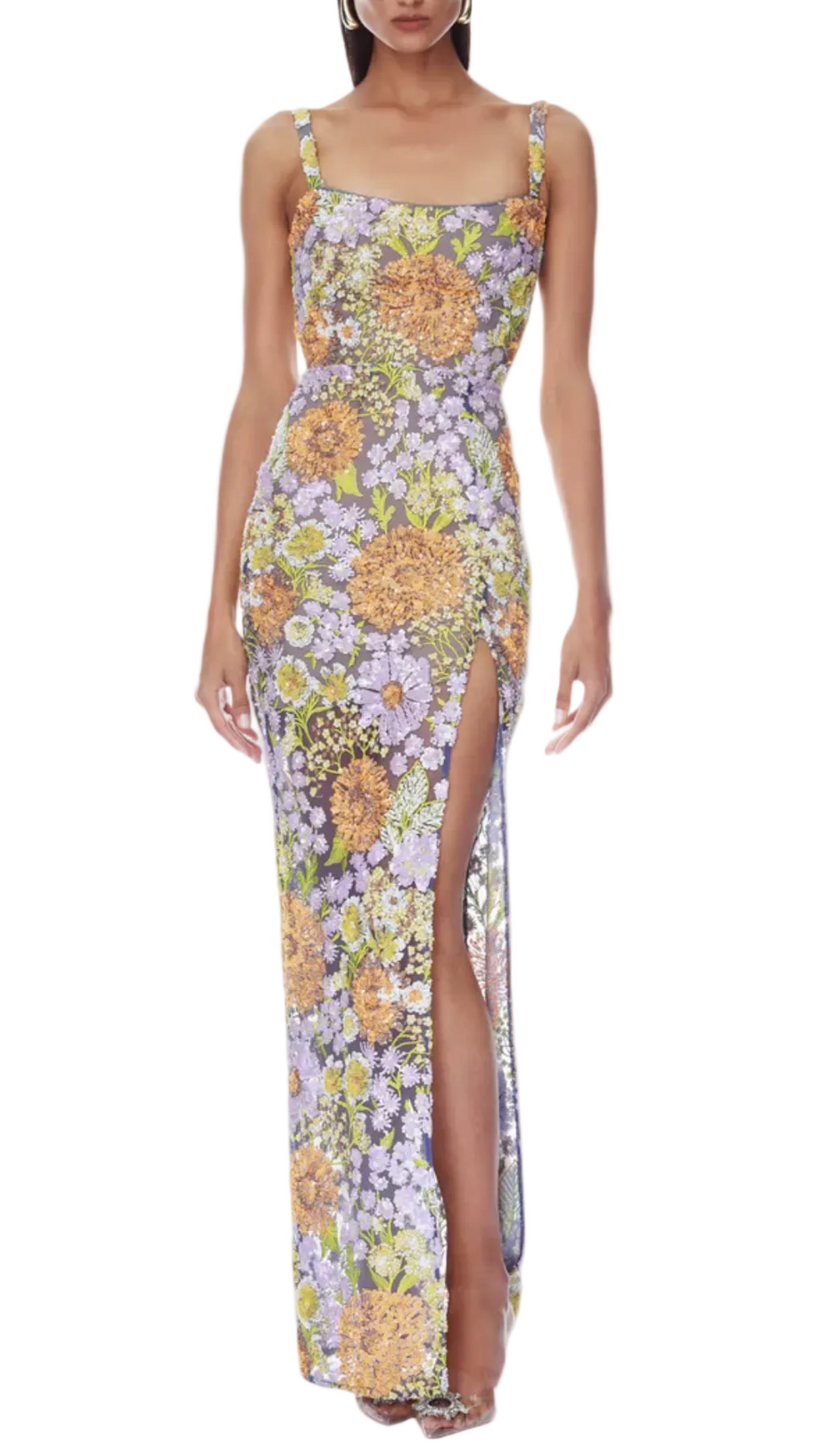 Armida Floral Sequin Slit Maxi Dress