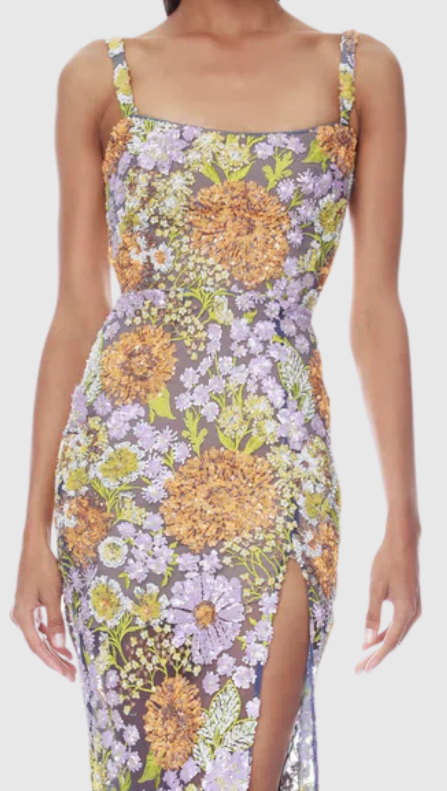 Armida Floral Sequin Slit Maxi Dress