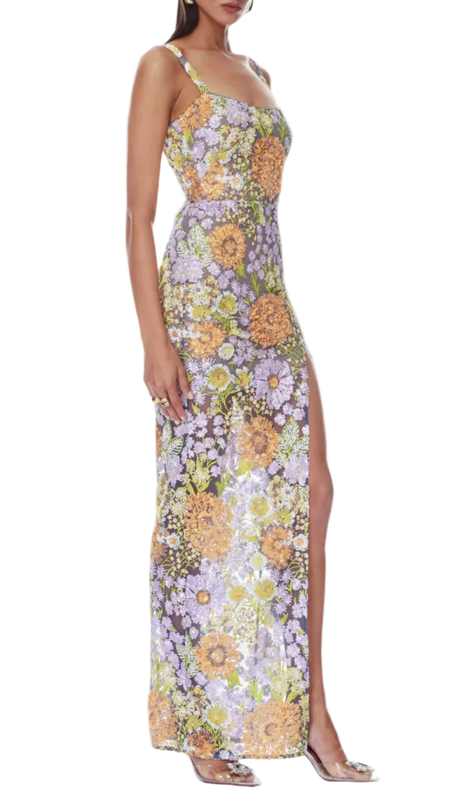 Armida Floral Sequin Slit Maxi Dress