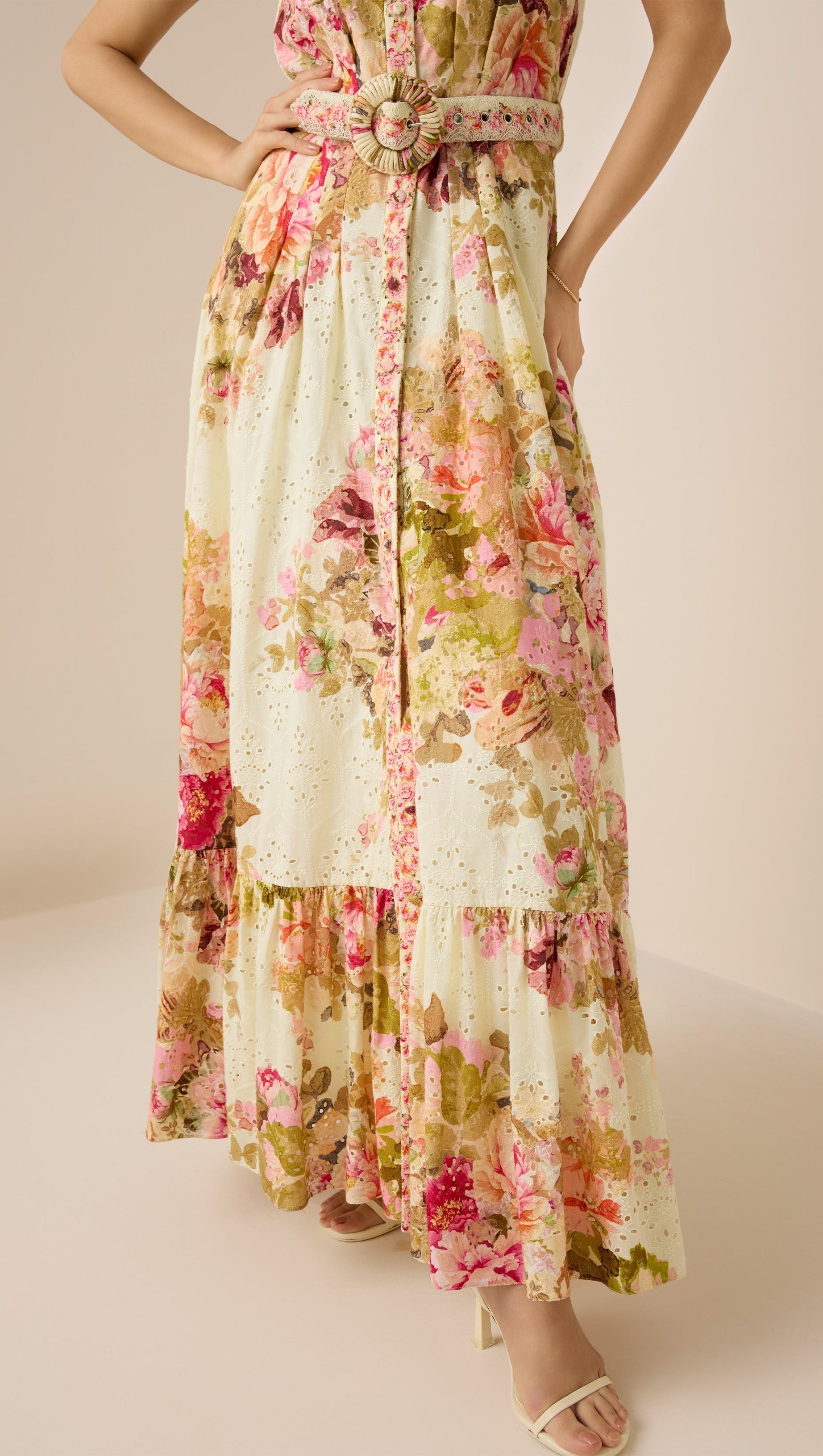 MULTICOLOR EMBROIDERY PRINT MAXI SHIRT DRESS