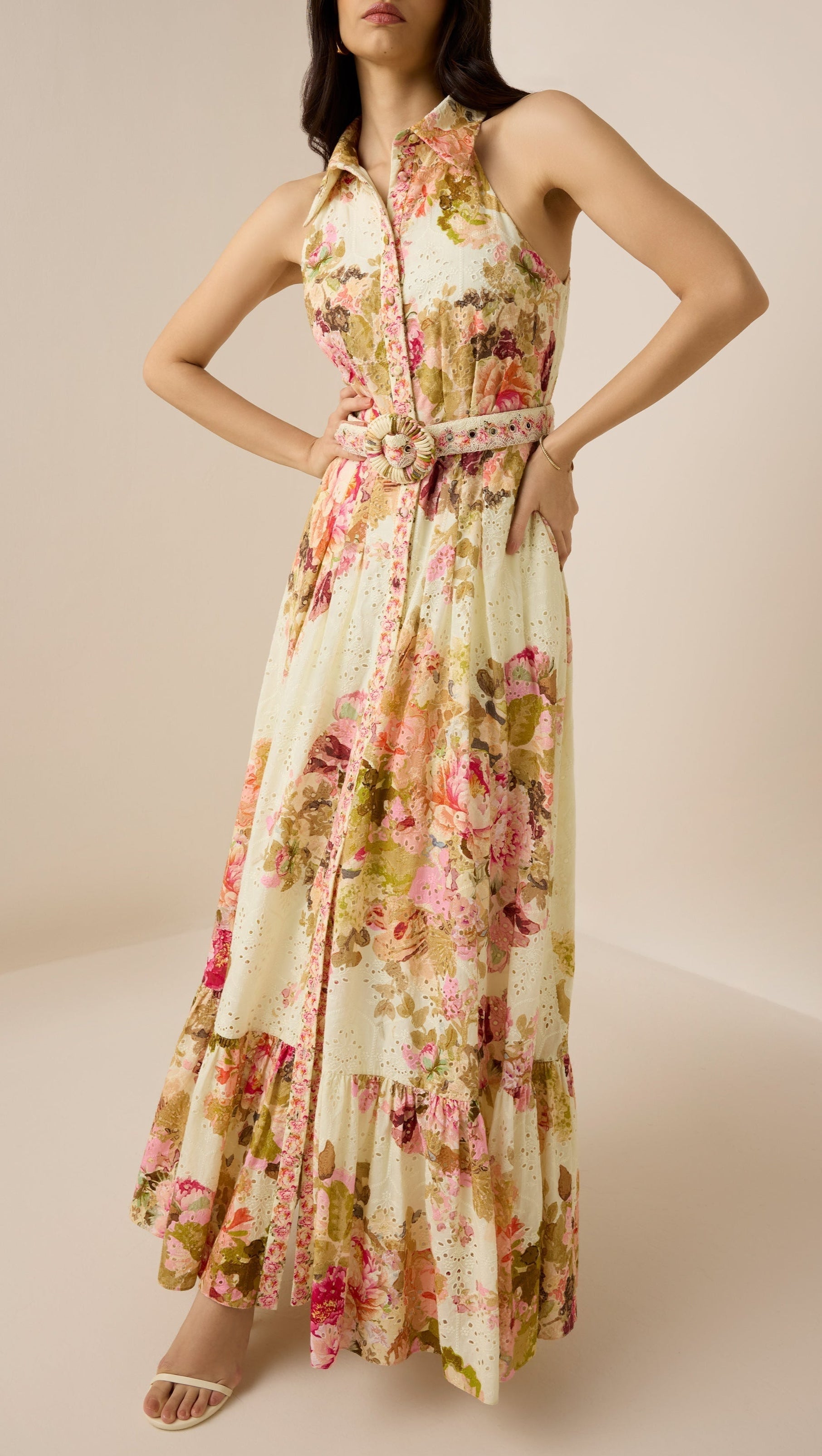 AIIZIE MULTICOLOR EMBROIDERY PRINT MAXI SHIRT DRESS - product image