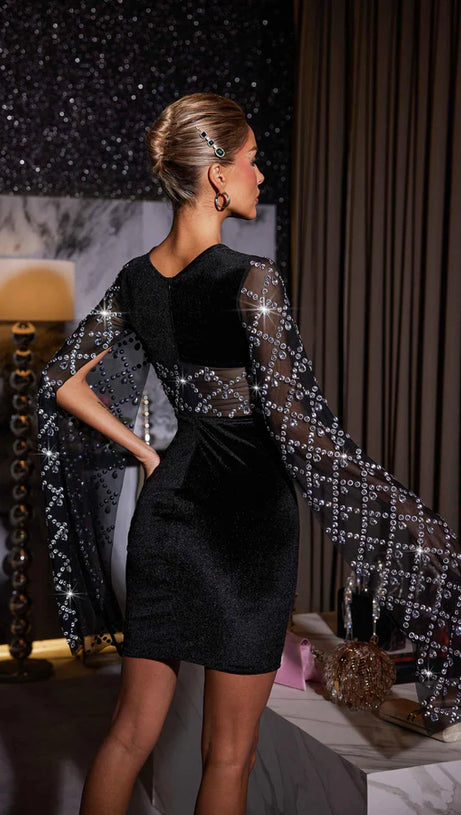 PATCHWORK RHINESTONE VELVET DRESS