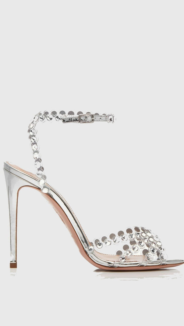AIIZIE ASTASIA RHINESTONE EMBELLISHED HEELS - SILVER - product image