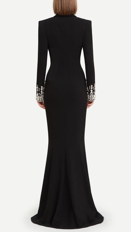 Aurora – Blazer-Maxikleid mit Kristallverzierung
