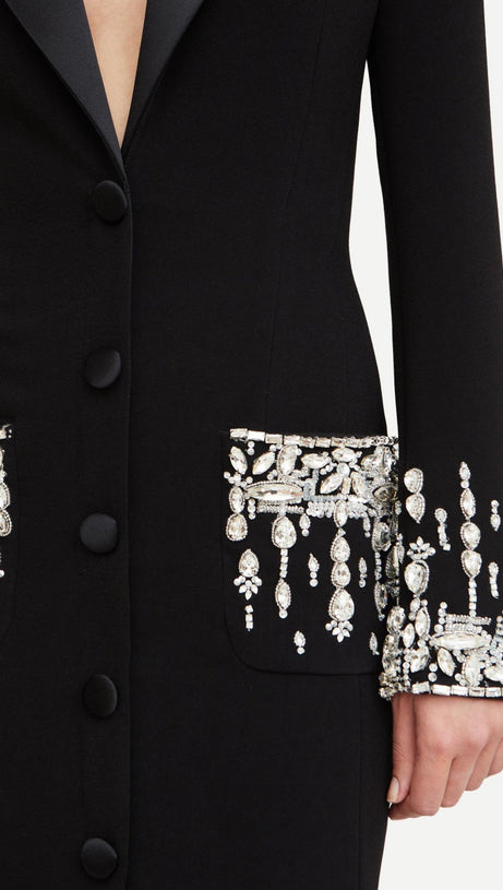 Aurora – Blazer-Maxikleid mit Kristallverzierung