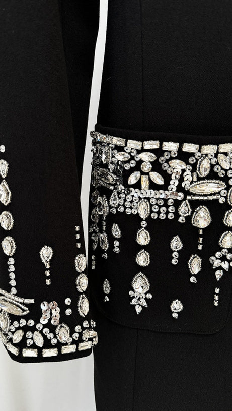 Aurora – Blazer-Maxikleid mit Kristallverzierung