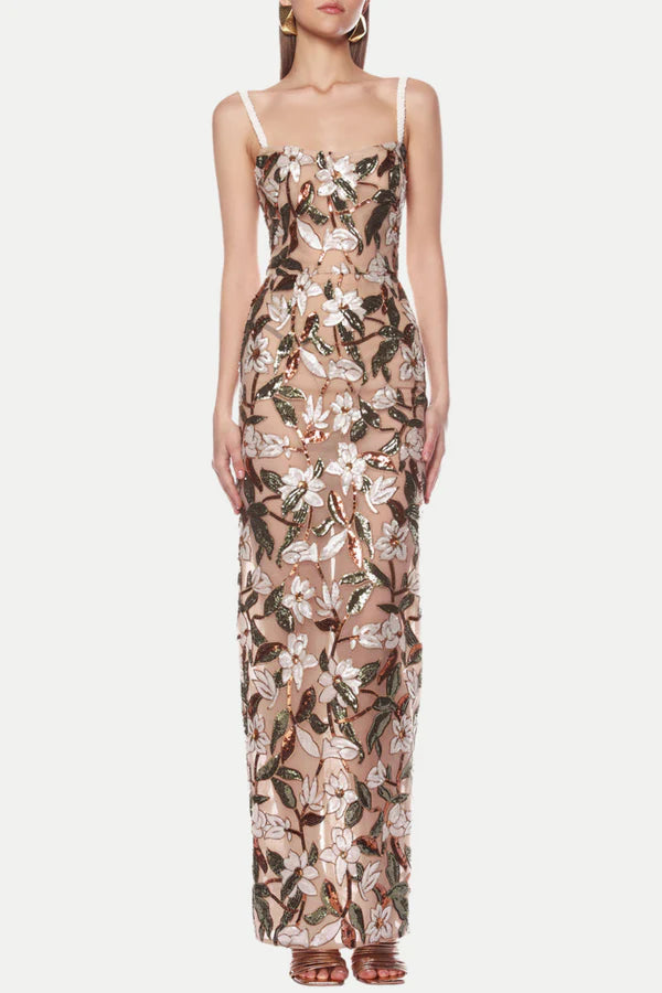 AIIZIE CARSEN STRAPPY FLOWER EMBROIDERY MAXI DRESS - product image