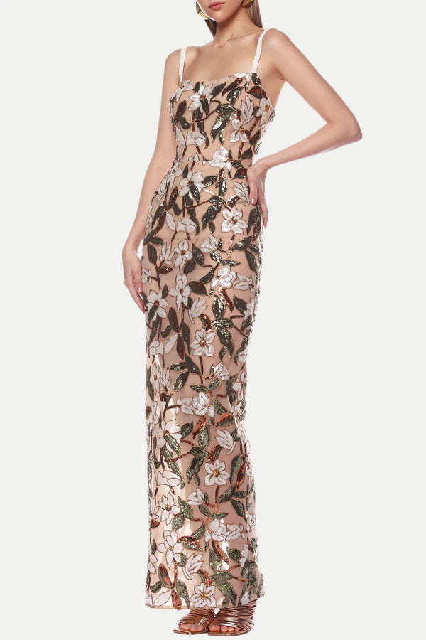 AIIZIE CARSEN STRAPPY FLOWER EMBROIDERY MAXI DRESS - product image