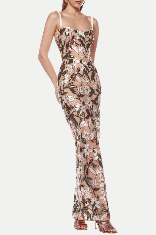 AIIZIE CARSEN STRAPPY FLOWER EMBROIDERY MAXI DRESS - product image