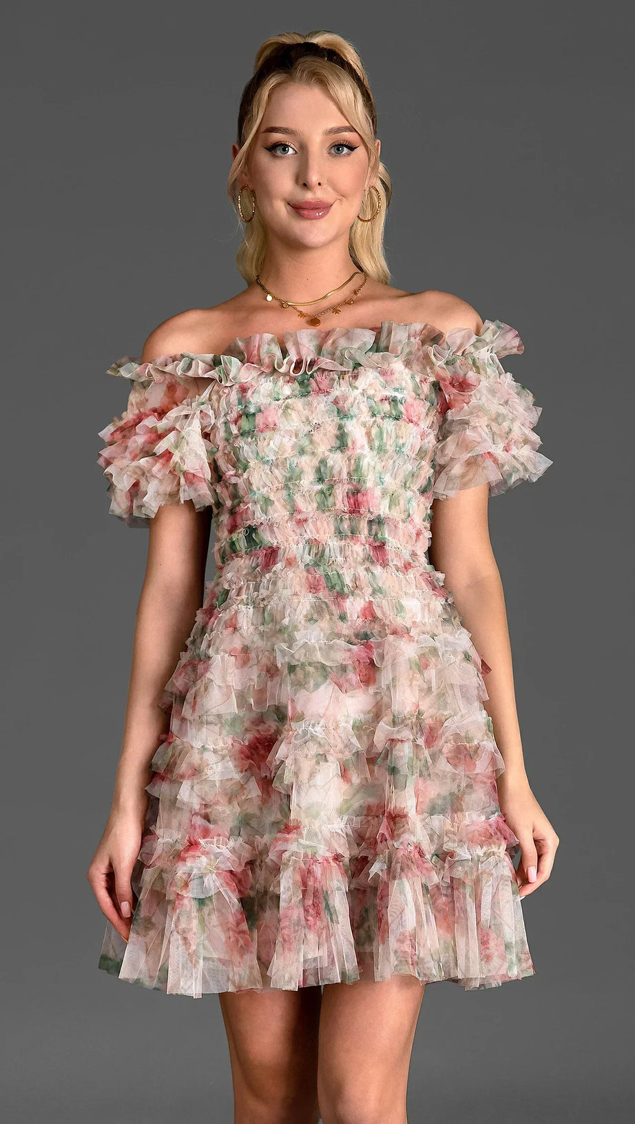 Gabraki – Minikleid mit Blumenrüschen
