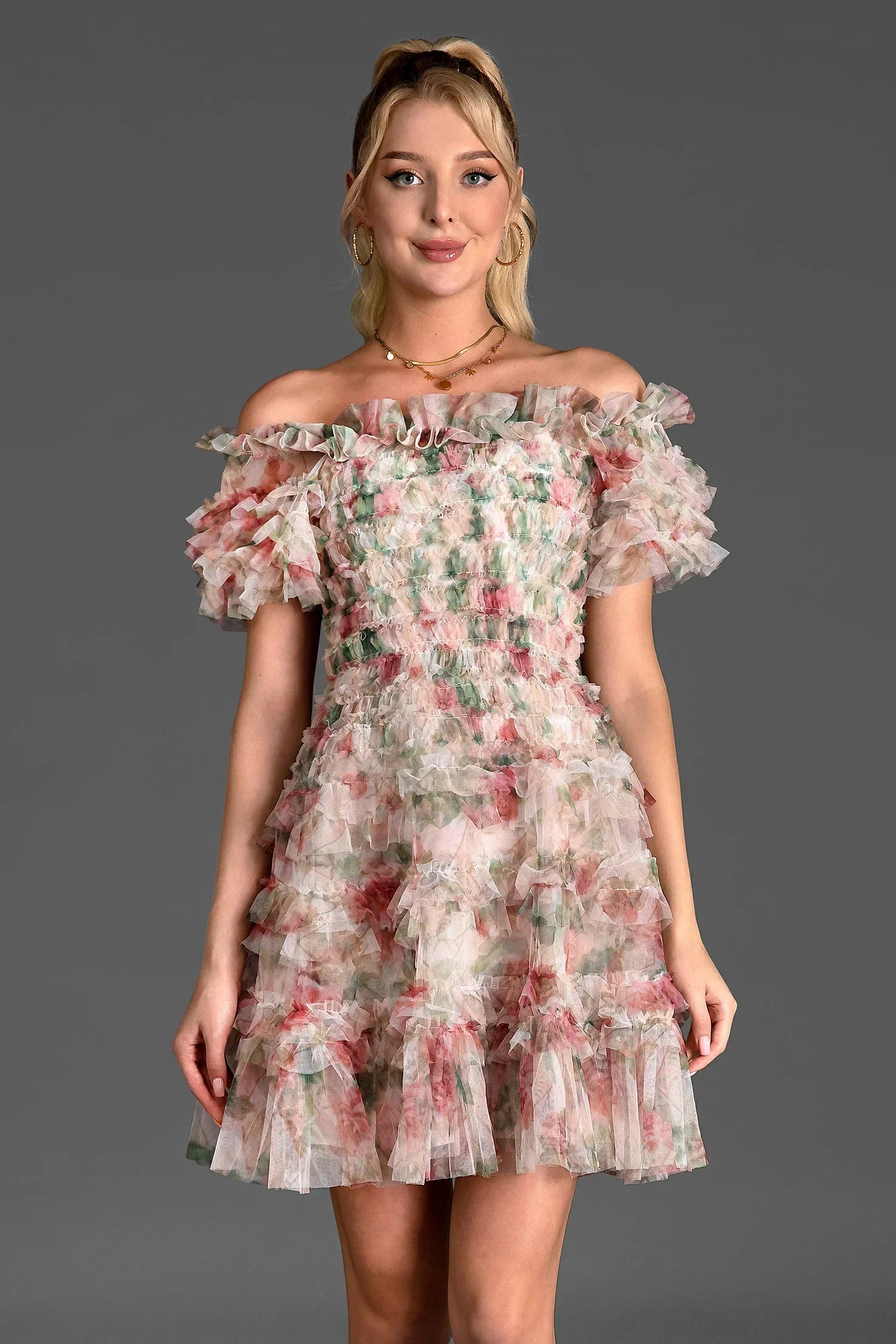 Gabraki – Minikleid mit Blumenrüschen