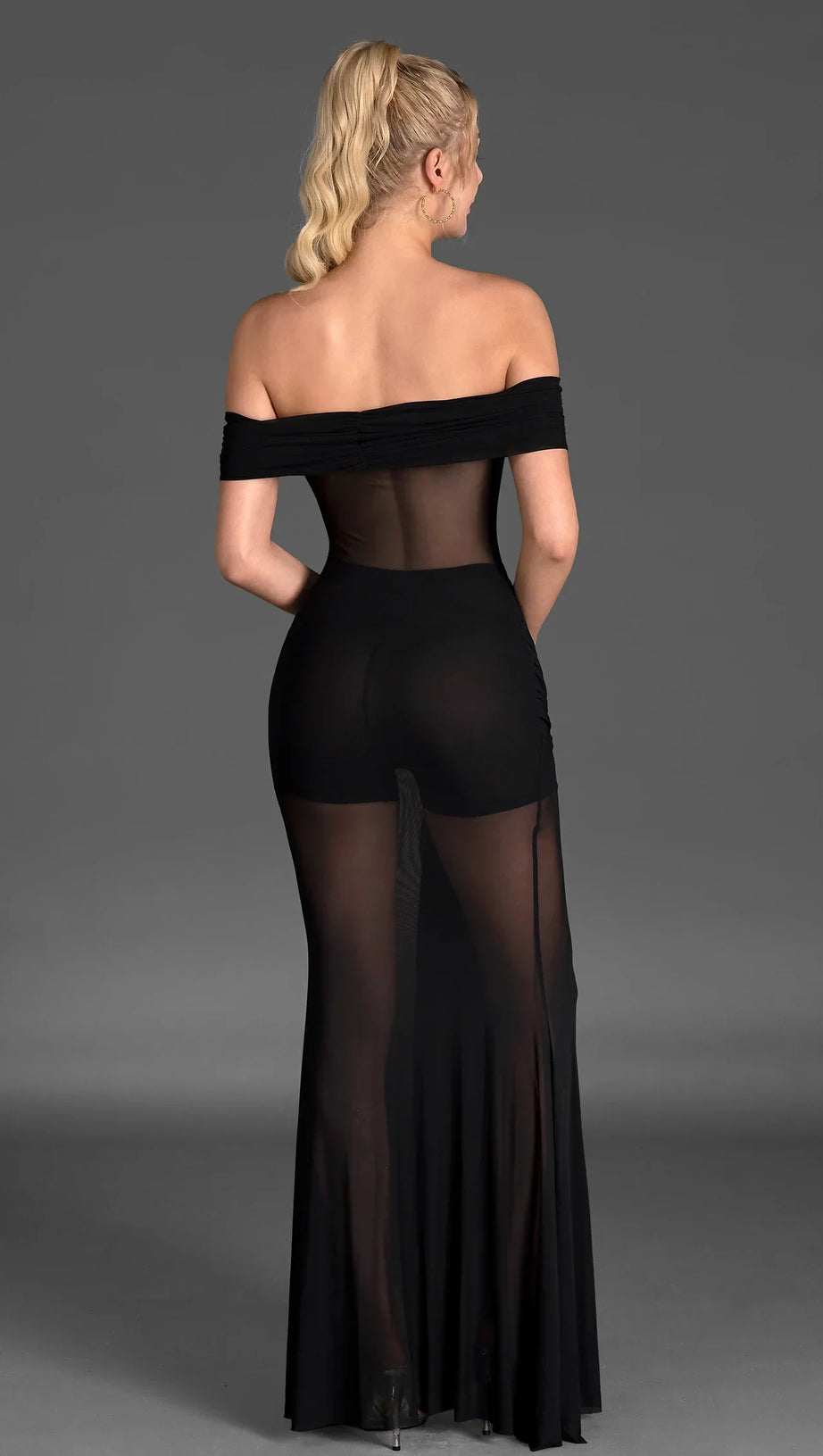 LOGILIS CRYSTAL SHEER MESH DRESS IN BLACK