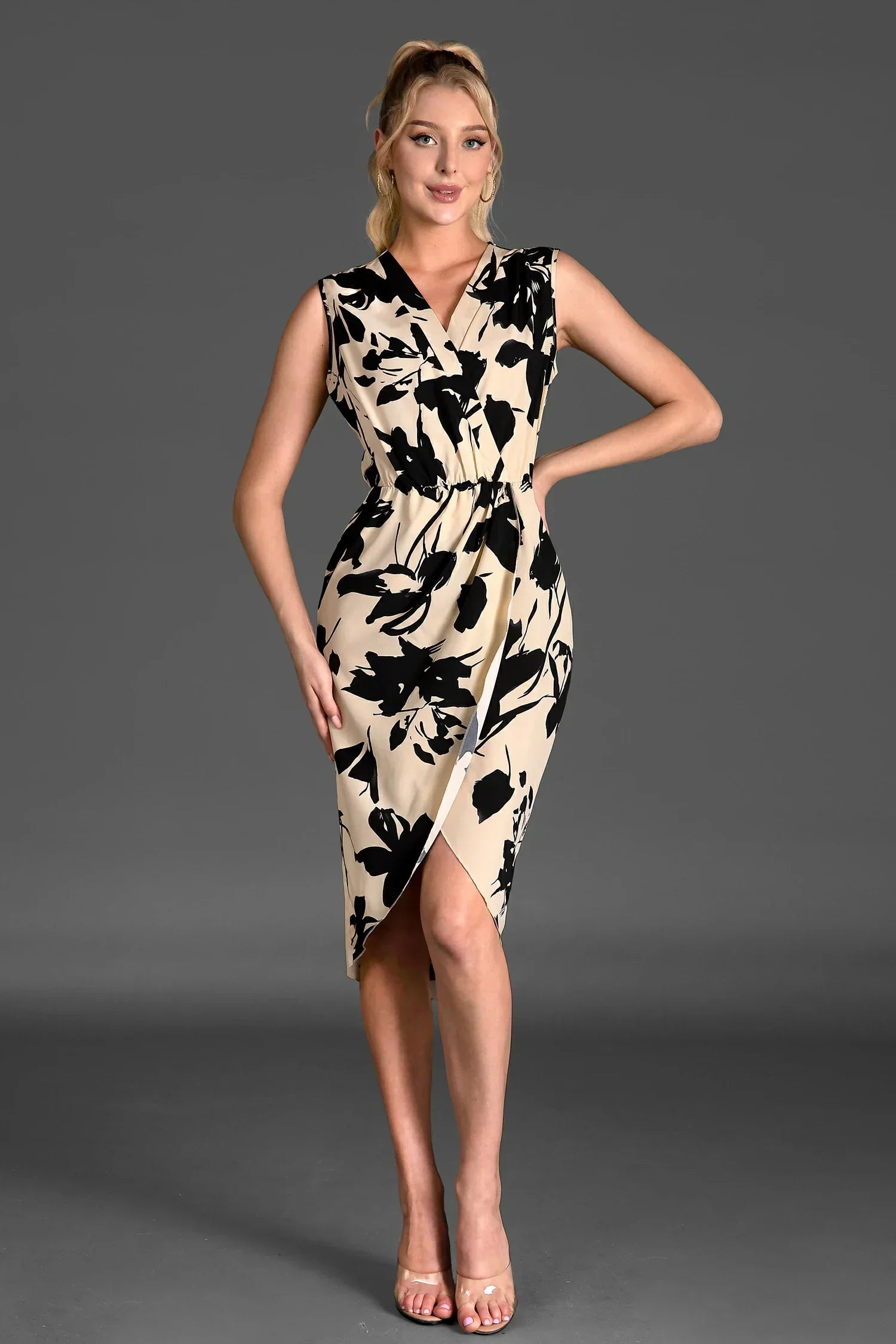 Comelli – Ärmelloses, bedrucktes Plisseekleid