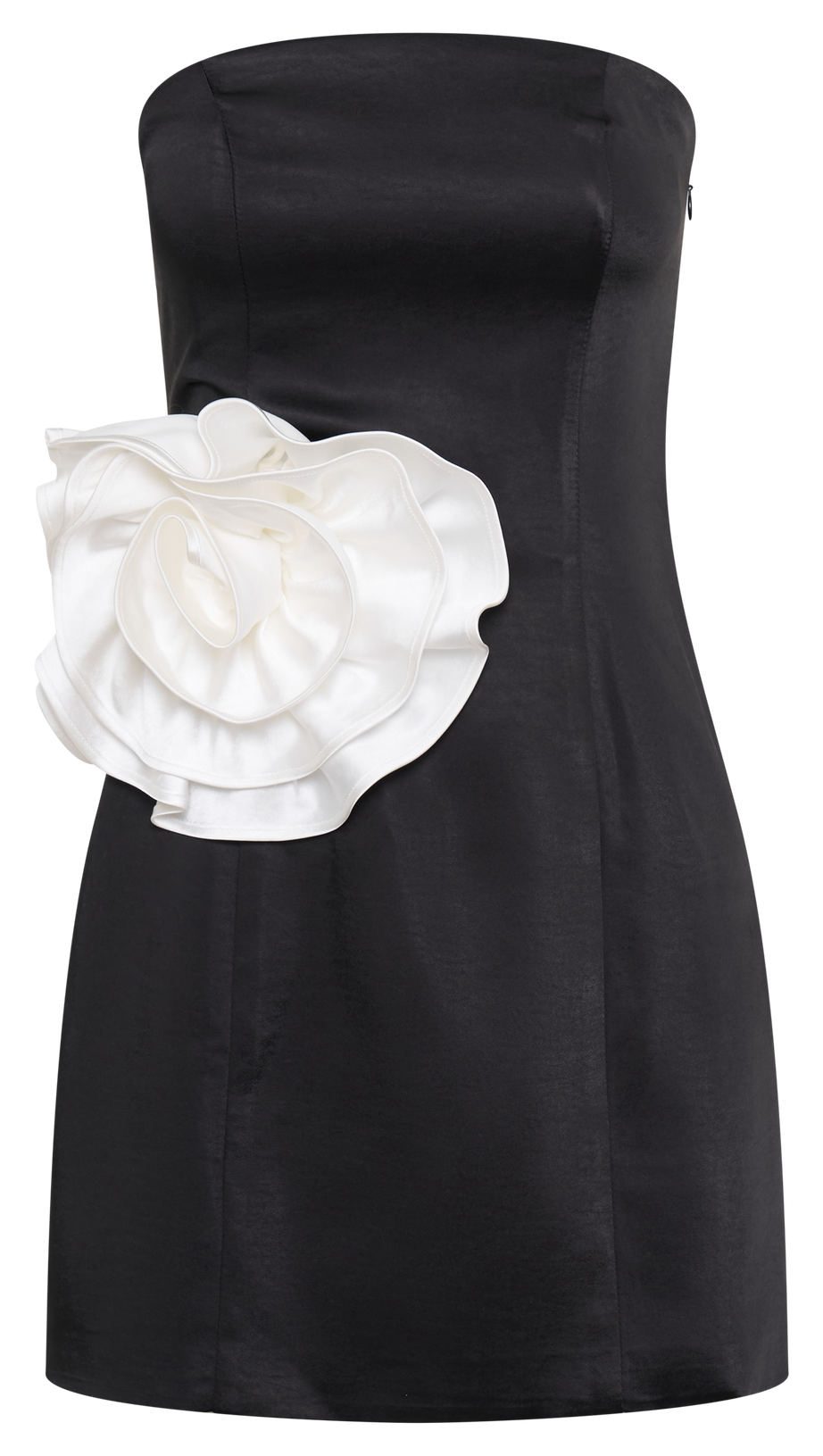 BERNADETTE STRAPLESS ROSE MINI DRESS - BLACK