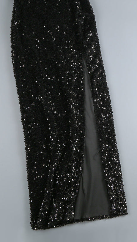 SEQUIN EMBELLISHMENTS SLIT MAXI DRESS
