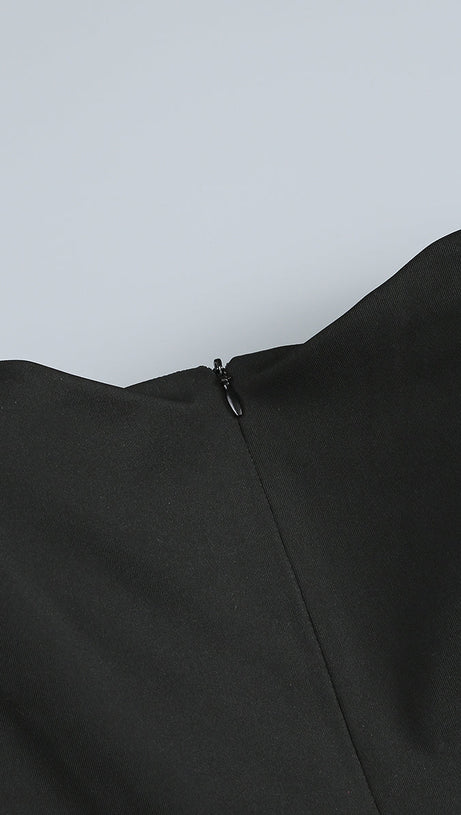 FLORAL-EMBELLISHED CRÊPE MAXI DRESS IN BLACK