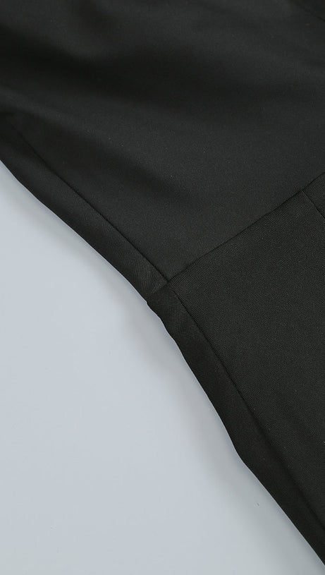 FLORAL-EMBELLISHED CRÊPE MAXI DRESS IN BLACK