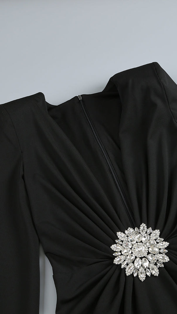 AIIZIE FLORAL-EMBELLISHED CRÊPE MAXI DRESS IN BLACK - product image