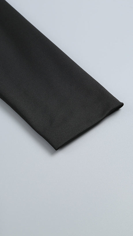 FLORAL-EMBELLISHED CRÊPE MAXI DRESS IN BLACK