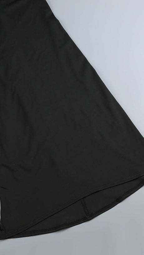 FLORAL-EMBELLISHED CRÊPE MAXI DRESS IN BLACK