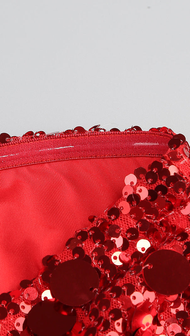 AIIZIE SEQUIN STRAPLESS MINI RED DRESS - product image