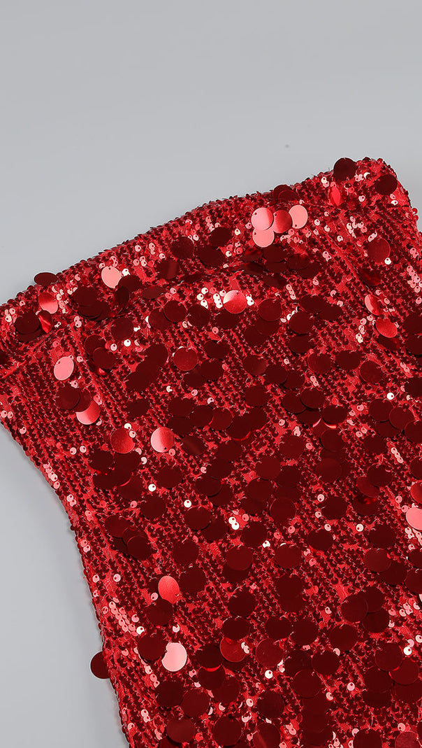 AIIZIE SEQUIN STRAPLESS MINI RED DRESS - product image