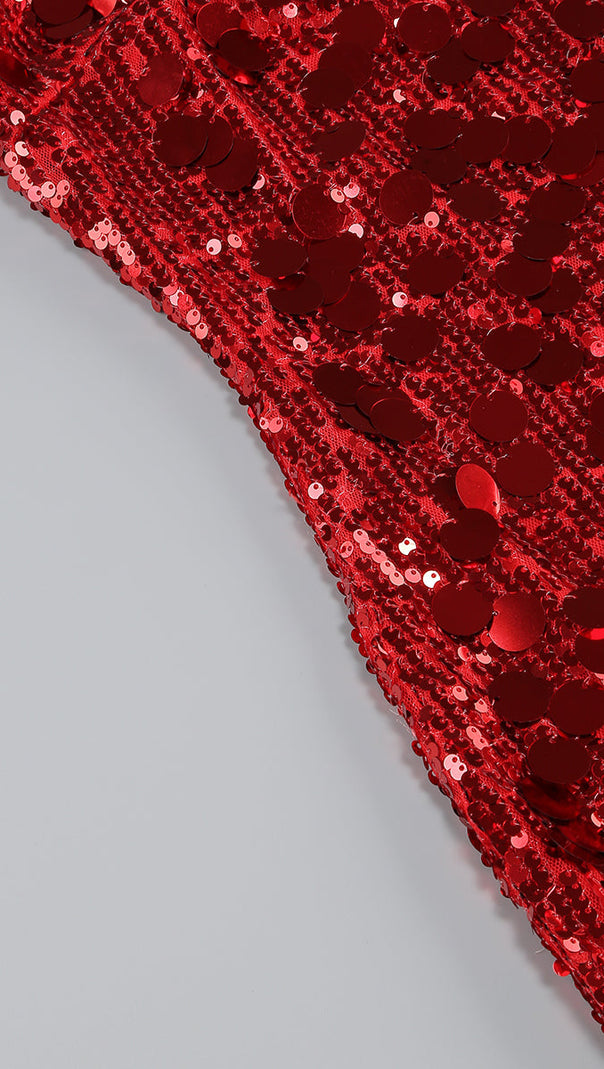 AIIZIE SEQUIN STRAPLESS MINI RED DRESS - product image