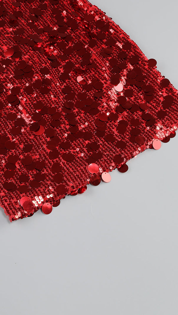 AIIZIE SEQUIN STRAPLESS MINI RED DRESS - product image