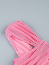 PINK CUT OUT SPLIT RUCHED MAXI DRESS
