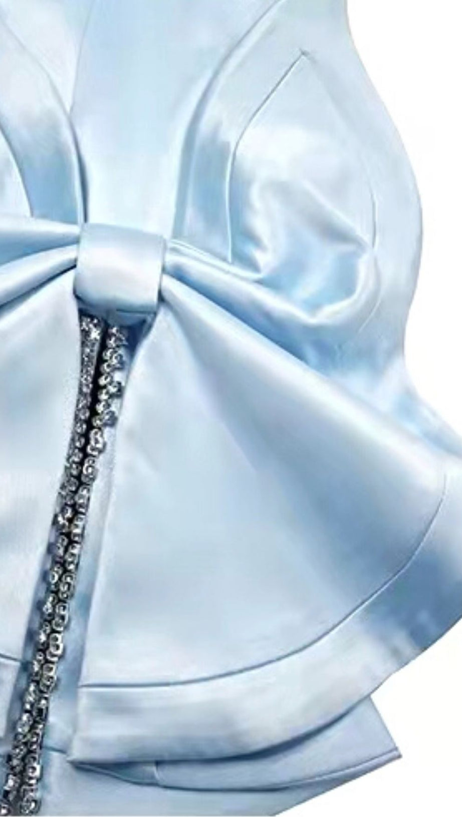 CRYSTAL SLIT BOW TRIMMED MINI DRESS IN BABY BLUE