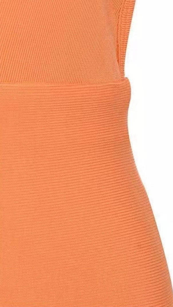AIIZIE NEON ORANGE PLUNGING NECK BATWING SLEEVE BACKLESS BODYCON BANDAGE DRESS - product image