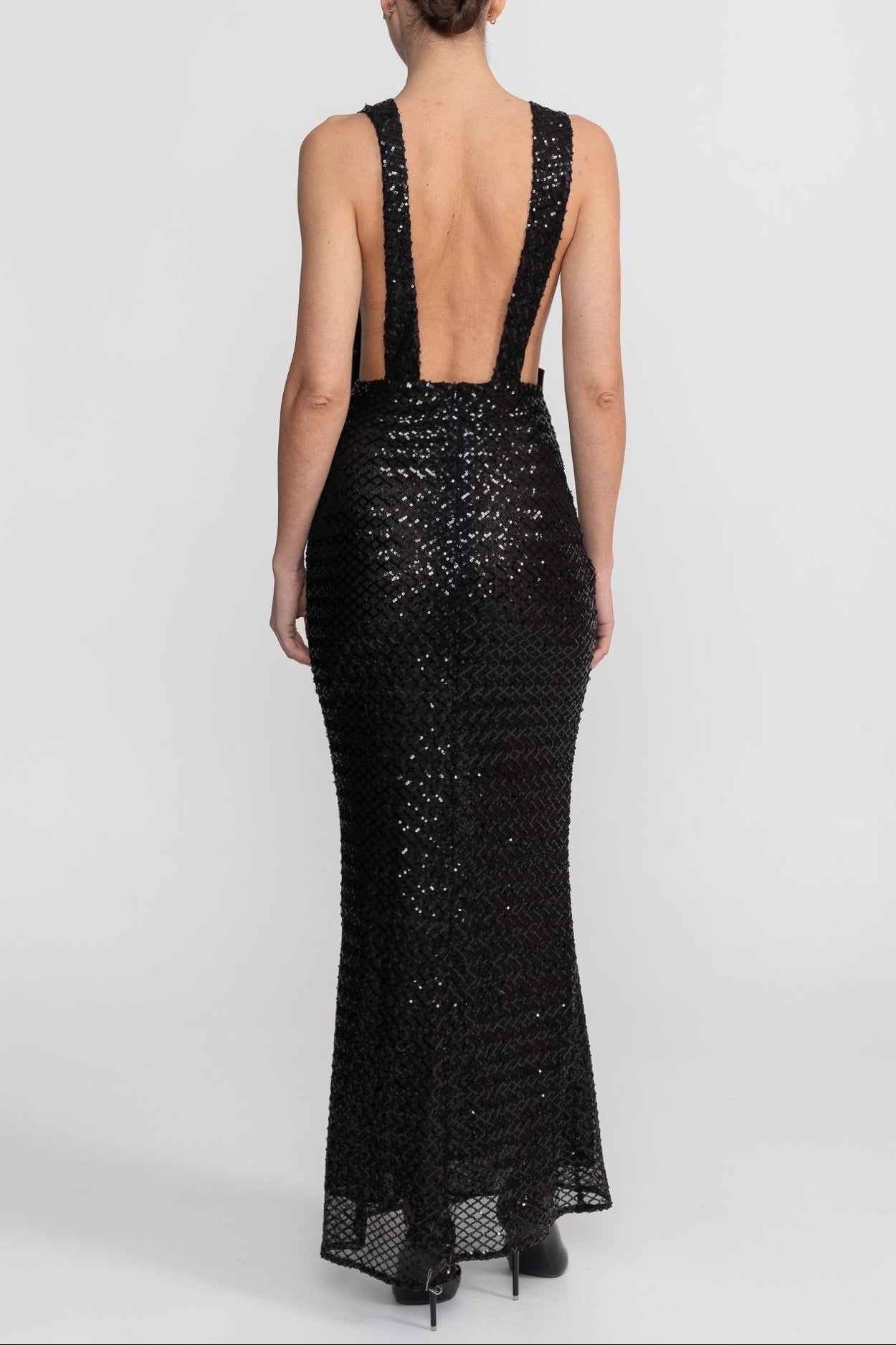 Sequin Maxi Dress With Satin Bow Detail - Black