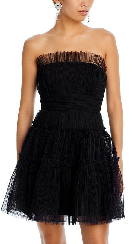STRAPLESS TIERED TULLE MINI DRESS