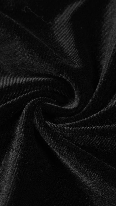 FLORAL DETAIL STRAPLESS MIDI VELVET DRESS IN BLACK