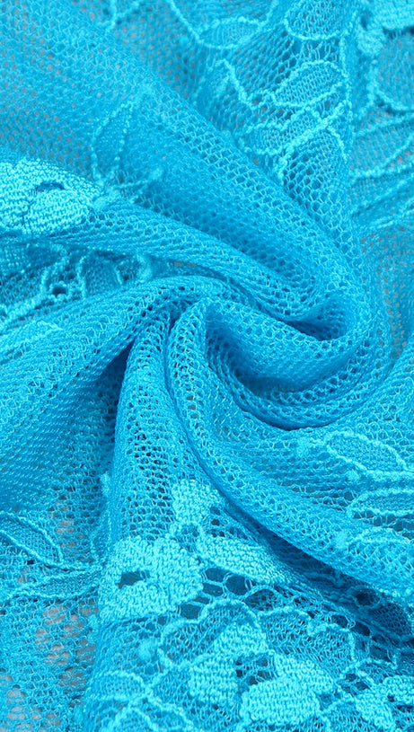 ABITO LUNGO A SIRENA IN PIZZO CON BUSTIER E SCOLLO A V BLU