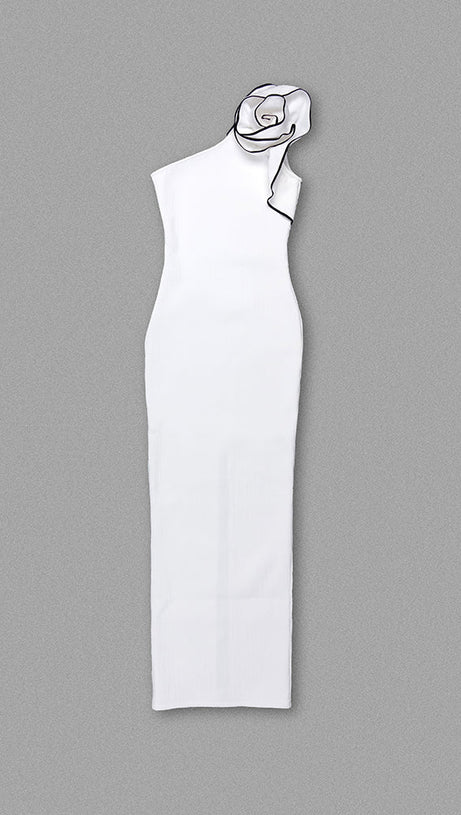 ASYMMETRISCHES MAXIKLEID AUS STRICK MIT BLUMENDEKOR 