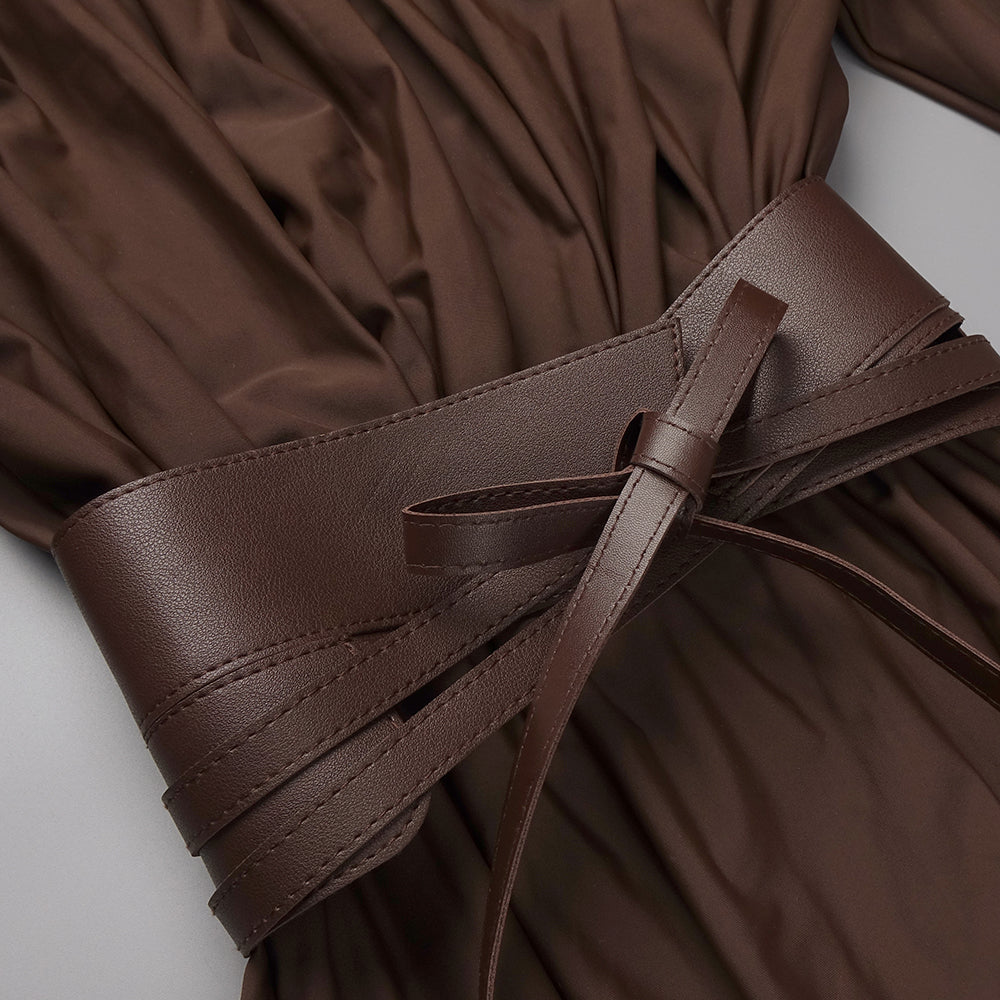 AIIZIE LONG SLEEVE PLUNGE V NECK MAXI DRESS BROWN - product image