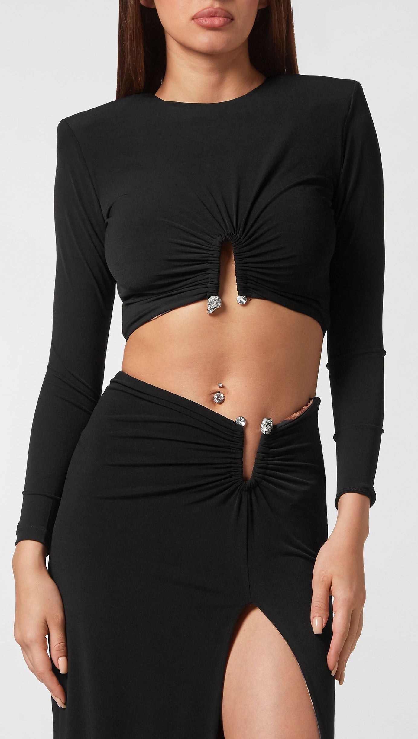 BLACK STRETCH CADY MAXI DRESS